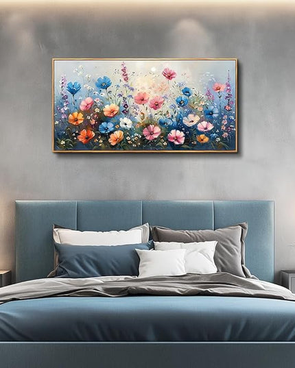 QIYILEXWART Large Wall Art For Living Room Canvas Wall Decor For Bedroom Watercolour Painting Office Decoration Colorful Flowers Wall Picture Artwork Ready To Hang Home Decor Wood Framed