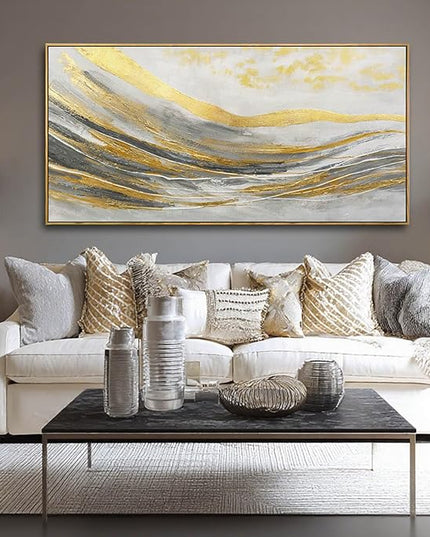 Abstract Wall Decor Modern Canvas Poster Gold Foil Wood Wall Art 24"x48" Pictures for Bedroom Wall Posters for Dining Room Area