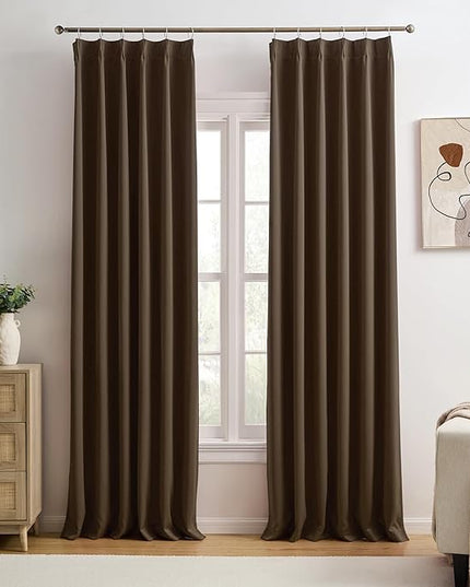Chocolate Brown Espresso Pinch Pleated Blackout Curtains 102 Inches Long,Thermal Insulated Pinch Pleats Window Curtains Panels Drapery for Bedroom, Living Room,Office, 40" W x 102" L, Set of 2