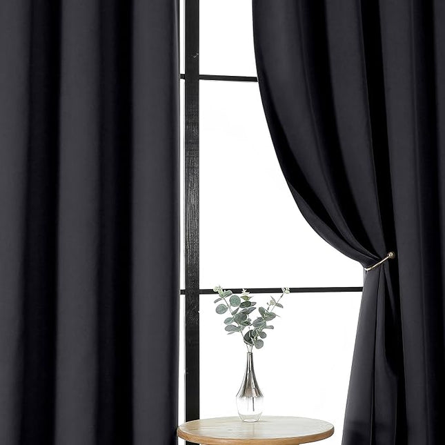 Gwine Black Blackout Curtains for Bedroom 96 Inch Length, Room Darkening Energy Saving Black Out Curtains for Living Room, Window Treatment Drapes with Rod Pocket, Each 40" Wx96 L, 2PCS