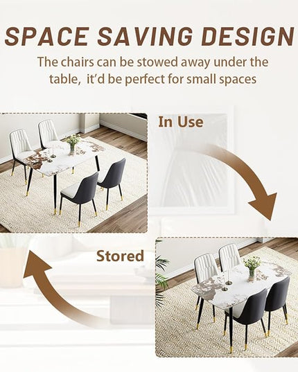 Small Dining Table Set for 4, 50'' Sintered Stone Table, Easy to Assemble, Suitable for Small Spaces