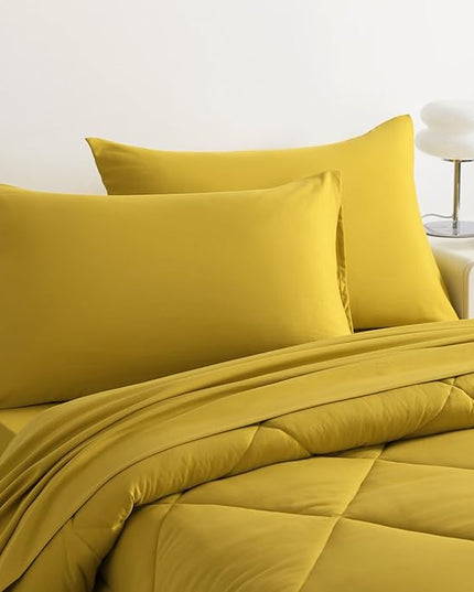 NTBAY Twin Comforter Set with Sheets, 5 Pieces Soft and Breathable Twin Bedding Set, Twin Bed in a Bag, Down Alternative Comforter Set Solid Color All Season, Kids Bedding Set, Yellow