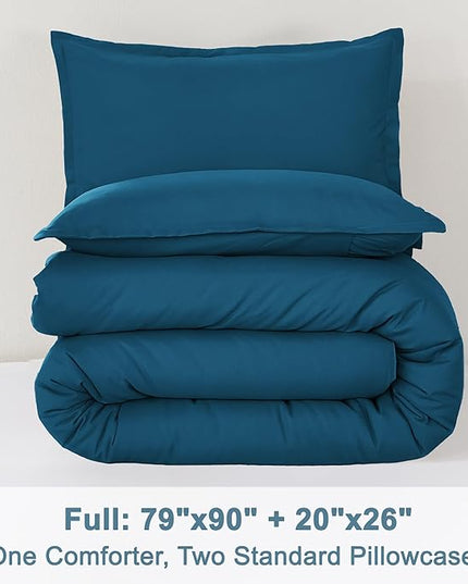 Litanika Teal Comforter Full Size, 3 Pieces Turquoise Lightweight Solid Bedding Comforter Set, All Season Fluffy Bed Set (79x90In Comforter & 2 Pillowcases)