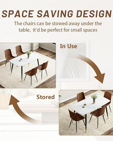 50'' Dining Table Set for 4, Dining Room Sets for 4, Sintered Stone Dining Table Chairs Set of 4, Easy to Assemble，Suitable for Small Spaces