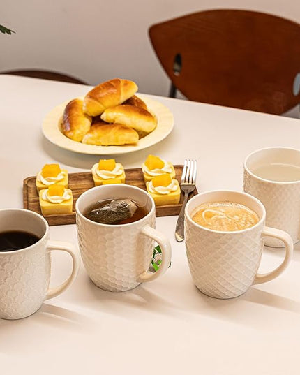 16 oz Coffee Mugs Set of 4, Porcelain Coffee Cups Ceramic, Farmhouse Mug with Handle