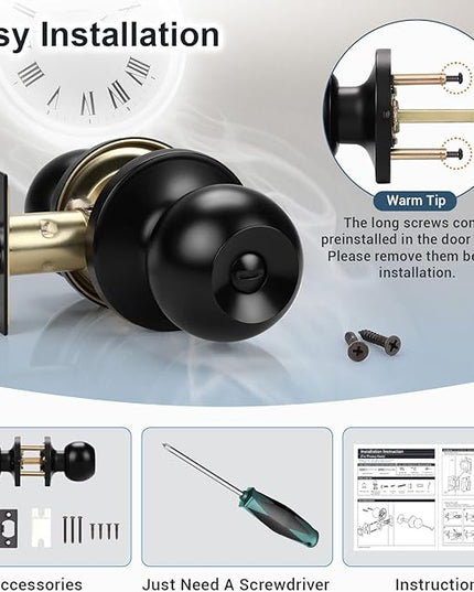 KNOBWELL Matte Black Privacy Door Knob, Interior Bedroom Bathroom Door Knobs with Lock, 10 Pack