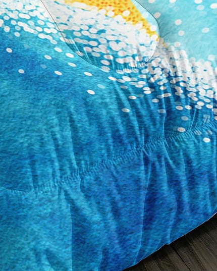 Mermaid Comforter Set Twin Size,3 Piece Mermaid Tail Bedding Set for Girls Kids Blue and Gold Teal Ocean Mermaid Fish Scales Starfish Bedding Quilt Set for Girls Kids Bedroom