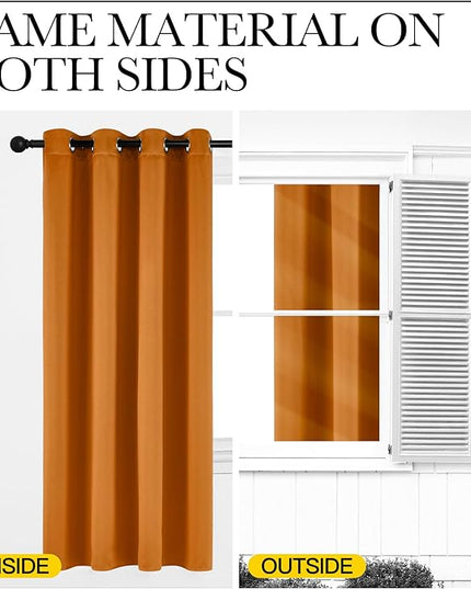 NICETOWN Orange Curtains 84 inch Length 2 Panels, Grommet Faux Silk Thermal Drapes Light Reducing Energy Saving Privacy Window Treatments for Living Room, W52 x L84
