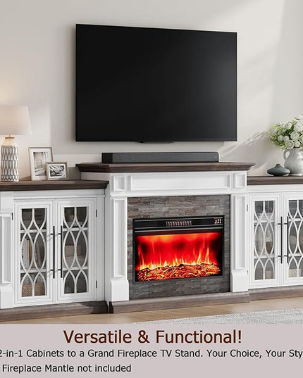 LGHM 60" Sideboard Buffet Cabinet with 4 Screen-Printed Glass Doors, Storage Cabinet with 2 in 1 Modular Design, Versatile Modern Credenza with Adjustable Shelves for Kitchen & Living Room