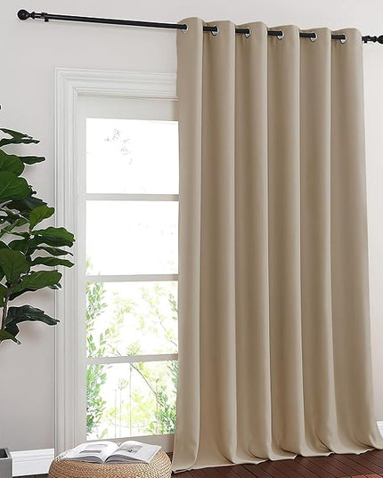NICETOWN Sliding Door Curtain 108 Inches Long - Blackout Thermal Insulated Grommet Room Divider Privacy Drape for Patio Glass Door, 1 Panel, Taupe, 100 Inch Extra Wide