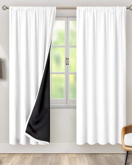 BGment White Blackout Curtains for Living Room 84 Inch Length 2 Panels Set, Full Room Darkening Thermal Insulated Soundproof Privacy Window Curtain Drapes with Rod Pocket, Each Panel 60 Inch Wide