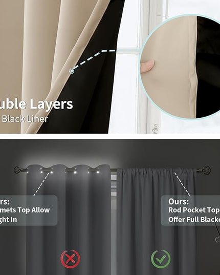 BGment Blackout Curtains for Small Window, Thermal Insulated Full Room Darkening Soundproof Rod Pocket Curtains for Bedroom 54 Inch Length 2 Panels Set, Each Short Panel 42 Inch Wide, Champagne