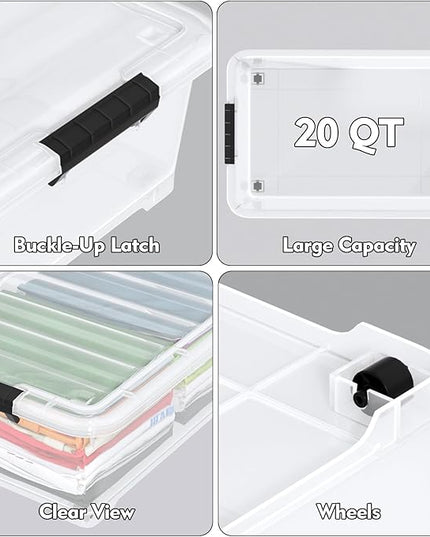 20 Quart Under Bed Shoe Storage Container Bin with Wheels for Underbed, Home or Office Organization, Set of 4