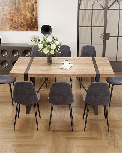 9 Piece Dining Table Set for 8,Modern 71'' Rectangle Wood Dining Table and Fabric Dining Chairs 8,Kitchen Table and Chairs for 8,Ideal for Kitchen Dining Room