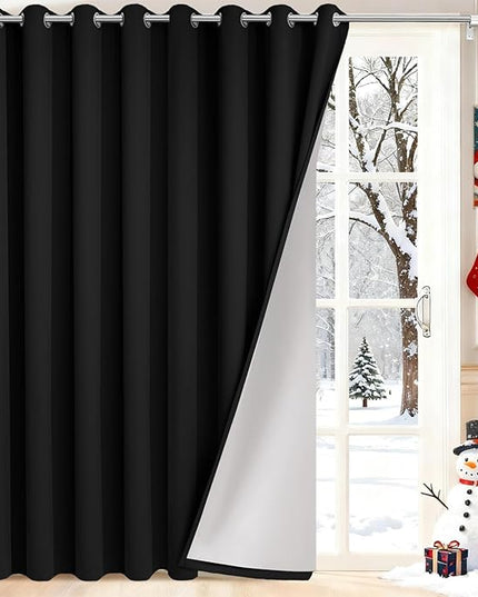Yakamok Black Room Darkening 100% Blackout Curtains Grommet Extra Wide Window Treatment with 2 Thick Layers-Thermal Insulated Drape 1 Panel for Living Room Patio Door 100 by 84 Inches Length