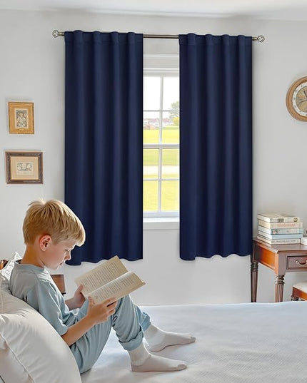 BGment Blackout Curtains 60 Inch Length for Bedroom - 34 x 60 inch Window Curtains Panels Rod Pocket and Back Tab Thermal Insulated Room Darkening Curtains for Kids Room, 2 Panels Set, Navy Blue