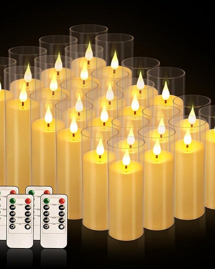 Flickering Flameless Candles Battery Operated with Remote,Led Pillar Candles with Realistic Moving Wick Candles for Halloween,Christmas,Home Decor Pack of 24 (D2.2 xH 5" 6" 7")(Ivory)