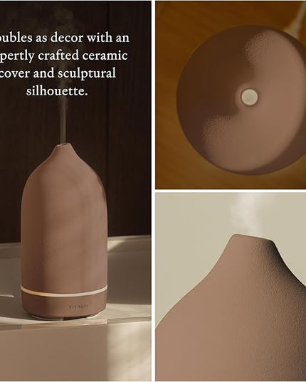 Vitruvi Stone Diffuser, Ceramic Ultrasonic Essential Oil Diffuser for Aromatherapy | Ceramic Diffuser, Diffusers for Home, Oil Diffuser, Room Decor | Suede, 90ml Capacity