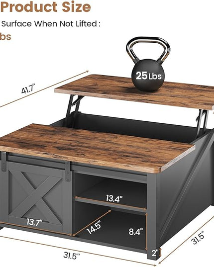 SEDETA 31.5" Lift Top Coffee Table with Storage, Square Coffee Tables for Living Room, Farmhouse Coffee Table with Large Hidden Storage Compartment and Adjustable Shelves, Black