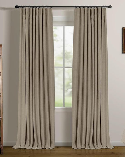 INOVADAY 100% Blackout Curtains for Bedroom, Black Out Curtains 108 Inch Long, Clip Rings Linen Blackout Drapes, Thermal Insulated Room Darkening for Living Room, 2 Panels - Earthy Beige,W50xL108
