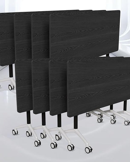 Conference Table, Folding Conference Room Tables on Wheels, Modern Meeting Seminar Table Computer Desk, Boardroom Desk for Office Meeting Conference Room,White,8 Pack 70.8inch
