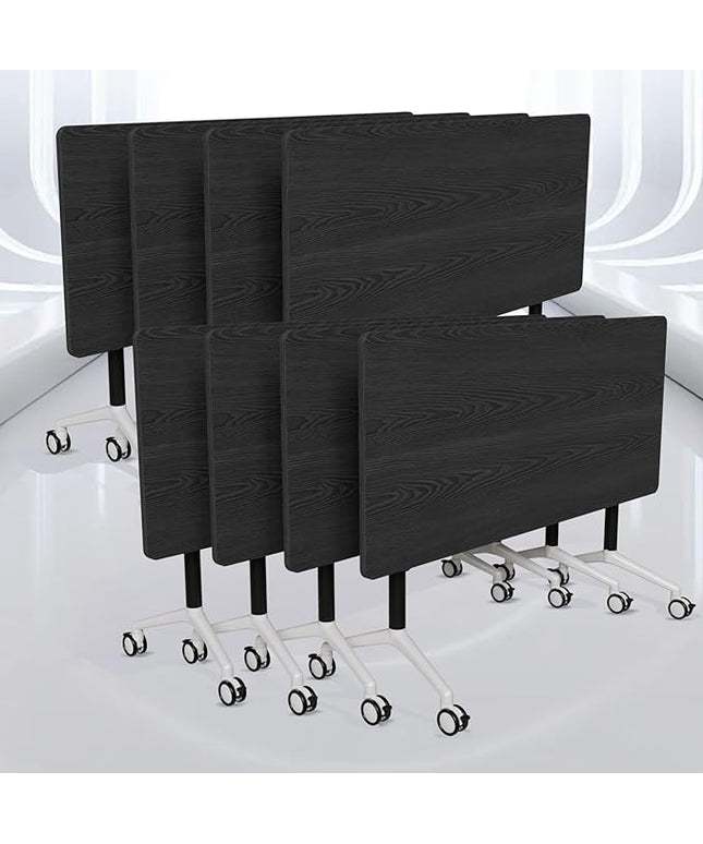 Conference Table, Folding Conference Room Tables on Wheels, Modern Meeting Seminar Table Computer Desk, Boardroom Desk for Office Meeting Conference Room,White,8 Pack 47.2inch