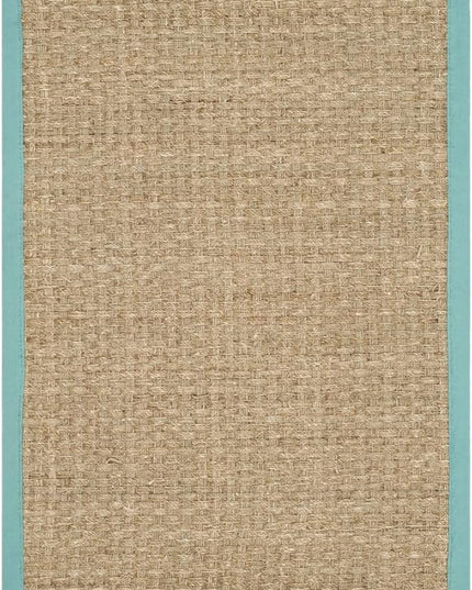 SAFAVIEH Natural Fiber Collection Area Rug - 2'3" x 4', Natural & Teal, Seagrass, Basketweave Pattern with Border (NF114R)