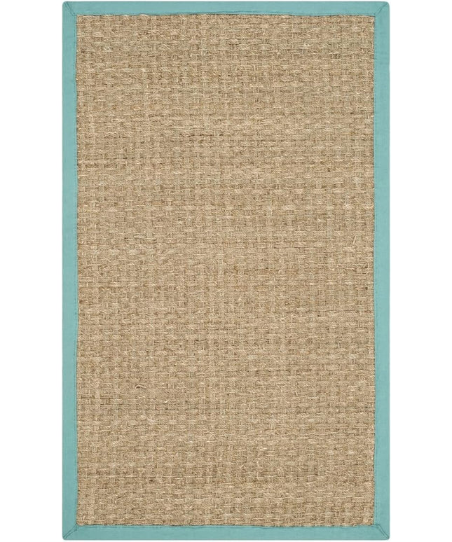 SAFAVIEH Natural Fiber Collection Area Rug - 2'3" x 4', Natural & Teal, Seagrass, Basketweave Pattern with Border (NF114R)