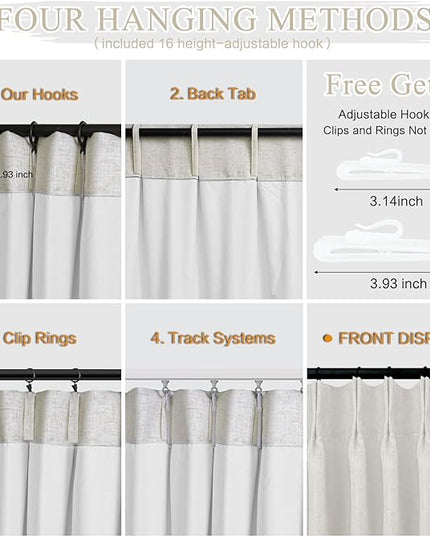 YZ HOME Pinch Pleated Blackout Curtains Linen Extra Wide Curtain for Sliding Glass Door Natural Full Black Out Curtains for Bedroom Living Room Thermal Insulated Drapes with Hooks, 1 Panel 60''Wx84”L
