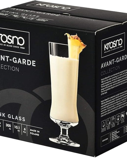Krosno Pina Colada Cocktail Drinking Glasses, Set of 6, 10.1 oz, Avant-Garde Collection, Perfect for Alcoholic and Non Alcoholic Cocktails or Frozen Coffee, Dishwasher Safe, Made in Europe