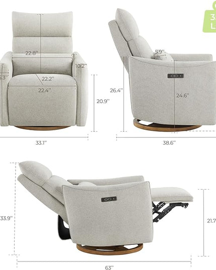 CHITA Swivel Rocker Recliner Chair, Power Nursery Glider Recliner, Nursery Rocking Chair with Adjustable Power Headrest, FSC Certified, Solid Wood Base, Crockery (Gray)