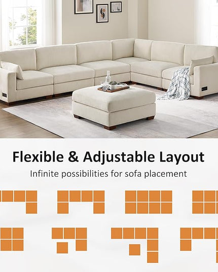 VANOMi Large Modular Sectional Sofa, Oversized Couch with Charging Station, Cloud Couch Deep Seat Sofa with Thick Cushion, Convertible Sectional Couches for Living Room Office Apartment