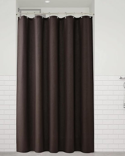 Naturoom Chocolate Brown 54 Inch Shower Curtain - Stall Narrow Half Linen Ultra Thick Fabric Shower Curtain Set with Hooks, Boho Farmhouse Rustic RV Camper Bath Curtains for Bathroom, 54x78