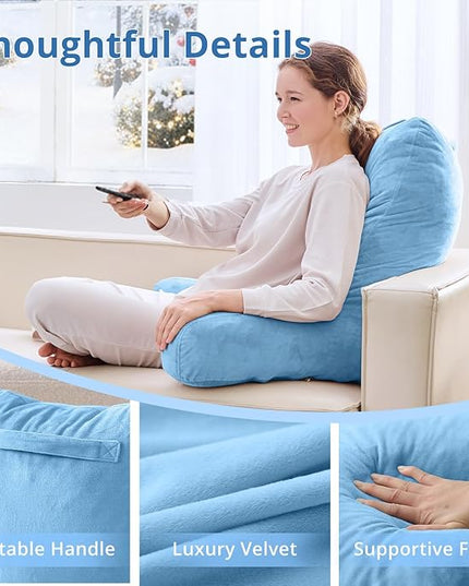 Sasttie 25-inch Reading Pillows for Sitting in Bed Adult, Jumbo Velvet Back Pillow Bed Sitting Up, XL High Back-Rest Support Cushion for Sit Up on Couch & Floor, Oeko-Tex Certified, Blue