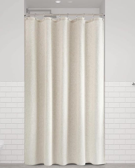 Naturoom 54 Inch Shower Curtain - Narrow Half Small Beige Linen Ultra Thick Fabric Shower Curtain Set with 10 Hooks, Natural Boho Farmhouse Rustic RV Camper Bath Curtains for Bathroom, Cream