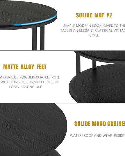 NSdirect Round Coffee Table, 25.6" Small Coffee Table for Living Room,2-Tier Rustic Wood Desktop with Storage Shelf Modern Design Home Furniture(Brown)