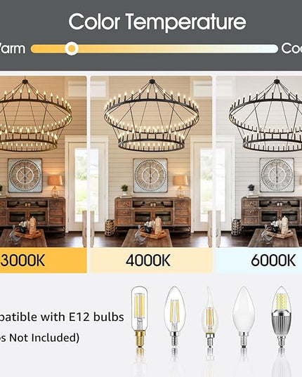 80-Inch Black 2 Tier Wagon Wheel Chandelier, 80-Light Double Tier Extra Large Foyer Lighting, Candle Industrial Round Iron Chandelier for High Ceilings, Dining Room, Entryway, E12