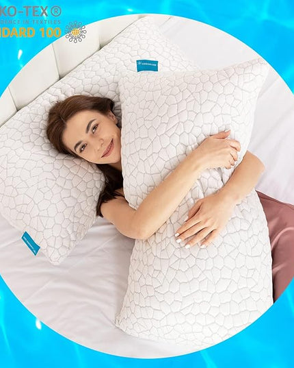 SUPA MODERN Cooling Bed Pillows for Sleeping 2 Pack Shredded Memory Foam Pillows Adjustable Pillow for Side Back Stomach Sleepers Luxury Gel Pillows Queen Size Set of 2 with Washable Removable Cover