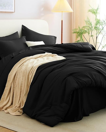 CozyLux California King Comforter Set Black, 7 Pieces Cal King Bed in a Bag Bedding Comforter Set with Sheets, 7PC Bed Sets with Comforter, Fitted Sheets, Flat Sheets, Pillow Shams and Pillowcases