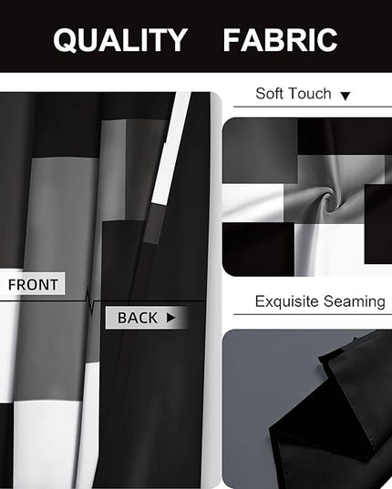Black Grey 100% Blackout Curtains for Bedroom 63 inch Long 2 Panels Set White Gray Modern Abstract Geometric Black Out Curtains Insulated Room Darkening Window Drapes for Living Room, 52Wx63L