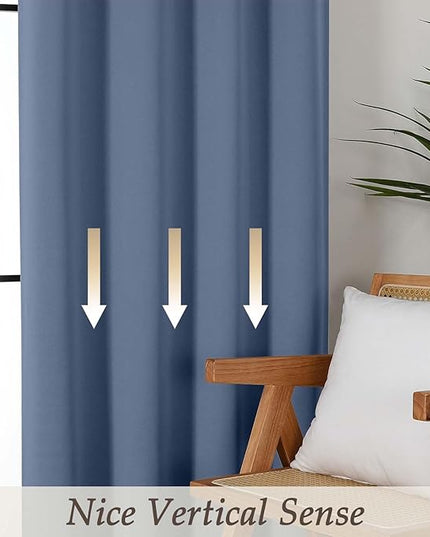 Gwine Denim Blue Blackout Curtains for Bedroom 84 inches Long 2 Panels Set, Solid Noise Reducing Thermal Insulated Blackout Curtains for Living Room with Rod Pocket, Each 40" Wx84 L