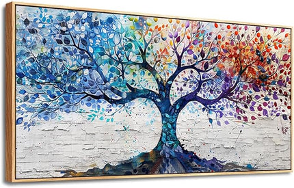 ERQINHUA Large Canvas Wall Art For Living Room Wood Framed Wall Decor For Bedroom Modern Office Decorations Colorful Wall Painting Tree Abstract Pictures Canvas Prints Artwork Home Decor 20x40 In