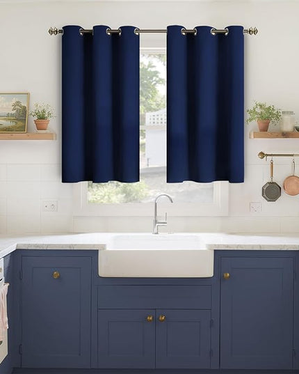 YoungsTex Navy Blue Blackout Kitchen Curtains 40 Inch Length - Short Thermal Insulated Drapes with Grommet Room Darkening Privacy for Bedroom Bathroom Window, 2 Panels, 42 x 40 Inch