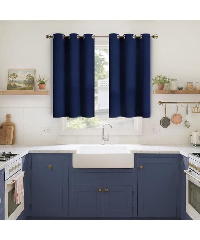 YoungsTex Navy Blue Blackout Kitchen Curtains 40 Inch Length - Short Thermal Insulated Drapes with Grommet Room Darkening Privacy for Bedroom Bathroom Window, 2 Panels, 42 x 40 Inch