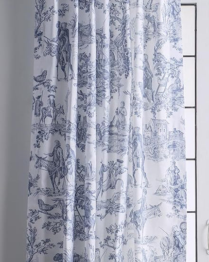Maison d' Hermine Curtains for living room 100% Cotton 108 inch length One Panel Light Filtering Toile Curtains for Bedroom with rod and loop Pockets (The Miller Blue (White Background), 50"W x 108"L)