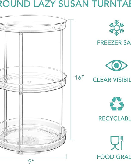 URALFA 3 Tier Bathroom Lazy Susan Organizer, 9 Inch Clear Rotating Makeup Organizer for Vanity, High-Capacity Acrylic Skincare Organizers 360 Rotating Tray for Countertop, Pantry, Kitchen, Cupboard