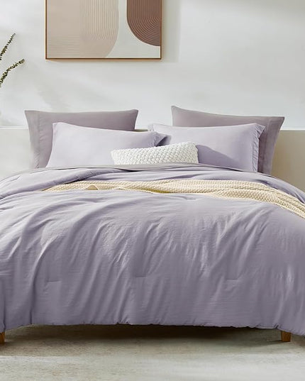 WRENSONGE Queen Comforter Set - 7 Pieces Lilac Soft Bed in a Bag Queen with Sheets, 2 Pillow Shams, and 2 Pillowcases- Warm Bedding Sets for All Season