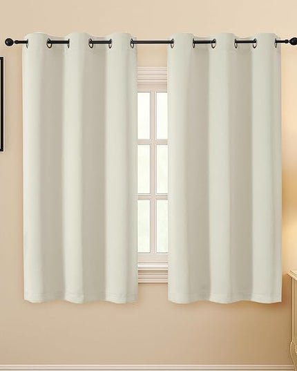 Simplebrand Natural Curtains for Bedroom 63 Inch Length 2 Panels Set, Room Darkening Thermal Insulated Energy Saving Curtains for Nursery, Grommet Solid Soft Window Treatment Drapes, W40 x L63