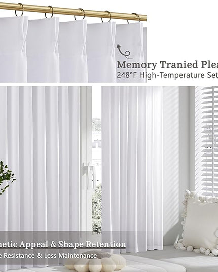 Pinch Pleated White Linen Curtains 54 inch Length Light Filtering Small Window Panels - Non See Through Curtain for Kitchen with Hooks and Back Tab Bay Windows Drapes 4-1/2 FT