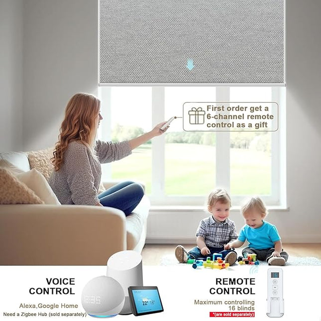 Motorized Blinds with Remote Smart Blackout Shades Electric Curtains Automatic Roller Blinds Shades for Indoor Windows Cordless with Alexa Google Home(Blackout Thunder Grey,W59.5X H62)